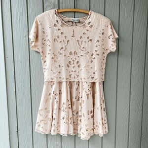 Vintage Surya 2pc Lace Set M | Boho Bridal Crop Top & Midi Skirt Blush Pink